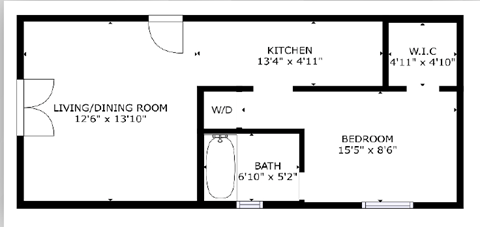 Floor plan for 1 bed, 1 bath, 434 sqft
